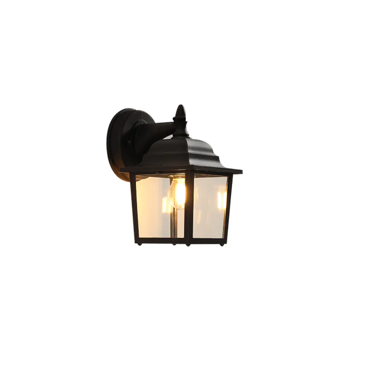 Classic Black Metal and Glass Lantern Wall Sconce Light