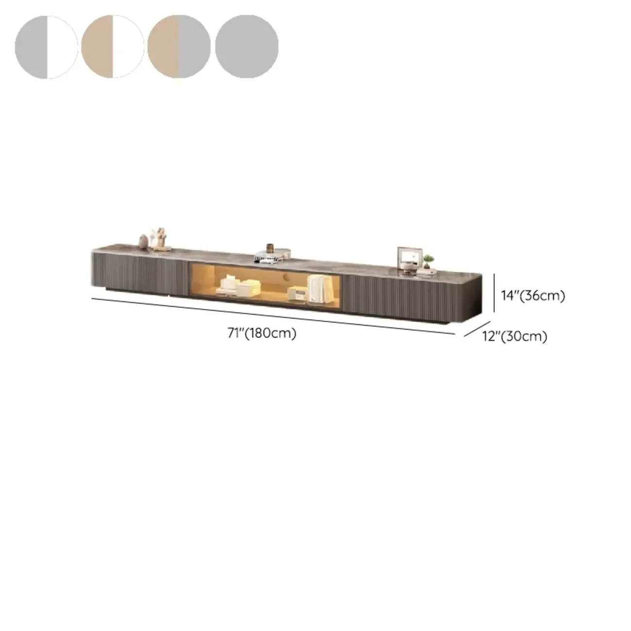 63 Champagne Long Stone TV Stand with Cable Management