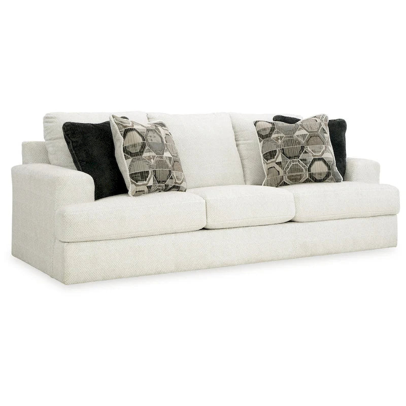 Henly 96 Inch Sofa, Oversized, 4 Accent Pillows, Soft White Polyester