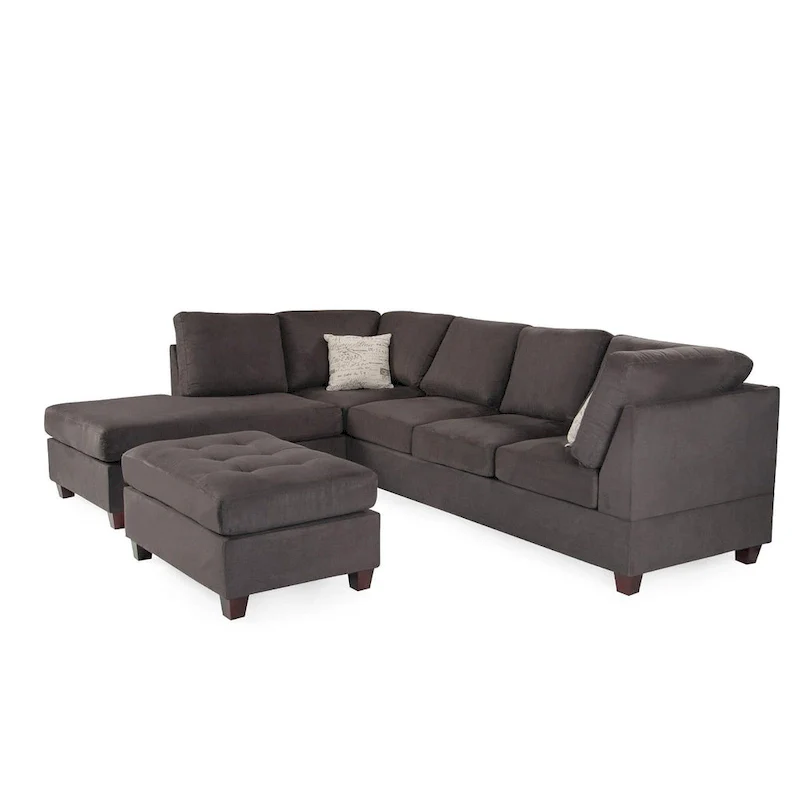 Poundex 3 Piece Fabric Sectional Sofa Set with Ottoman