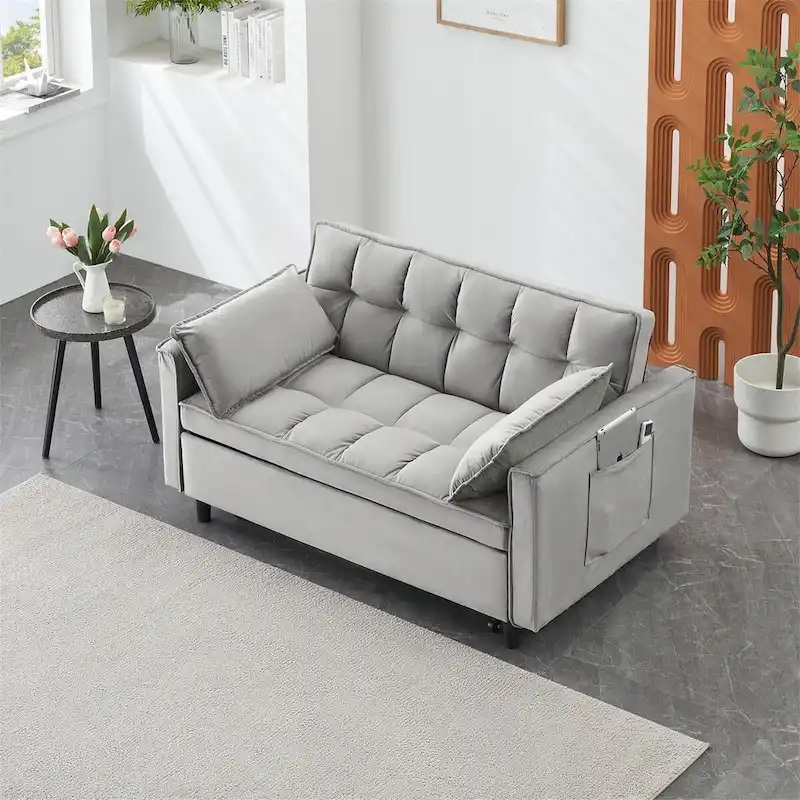 Velvet Loveseat with Reclining Backrest, Toss Pillows and Pockets