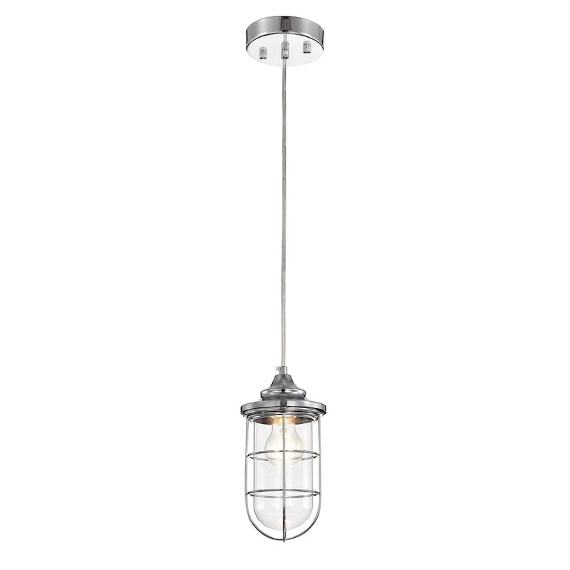 Tiago Chrome 1 Light Clear Glass Shade Pendant Lamp