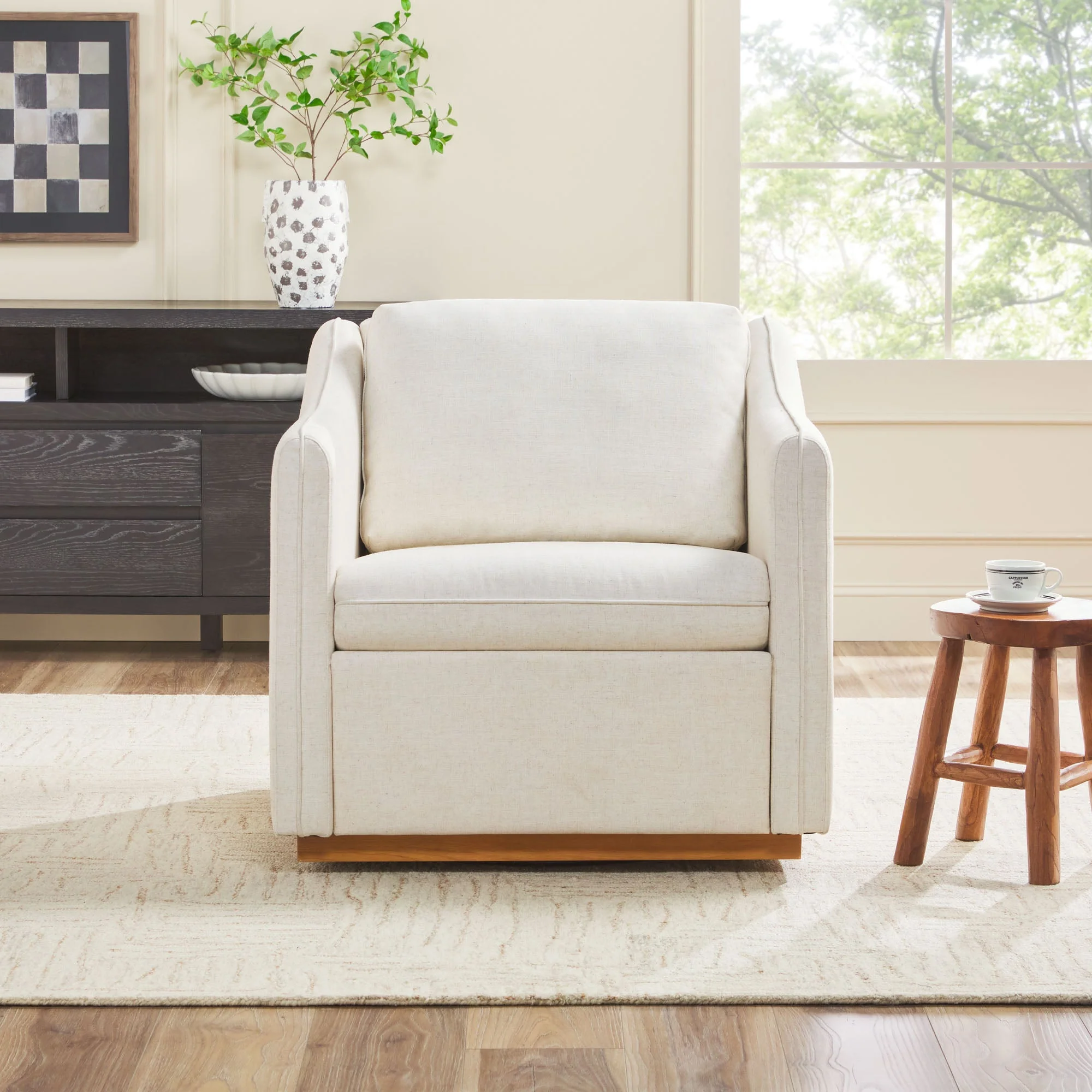 Nash Modern Farmhouse Easy Assembly Linen Swivel Accent Chair