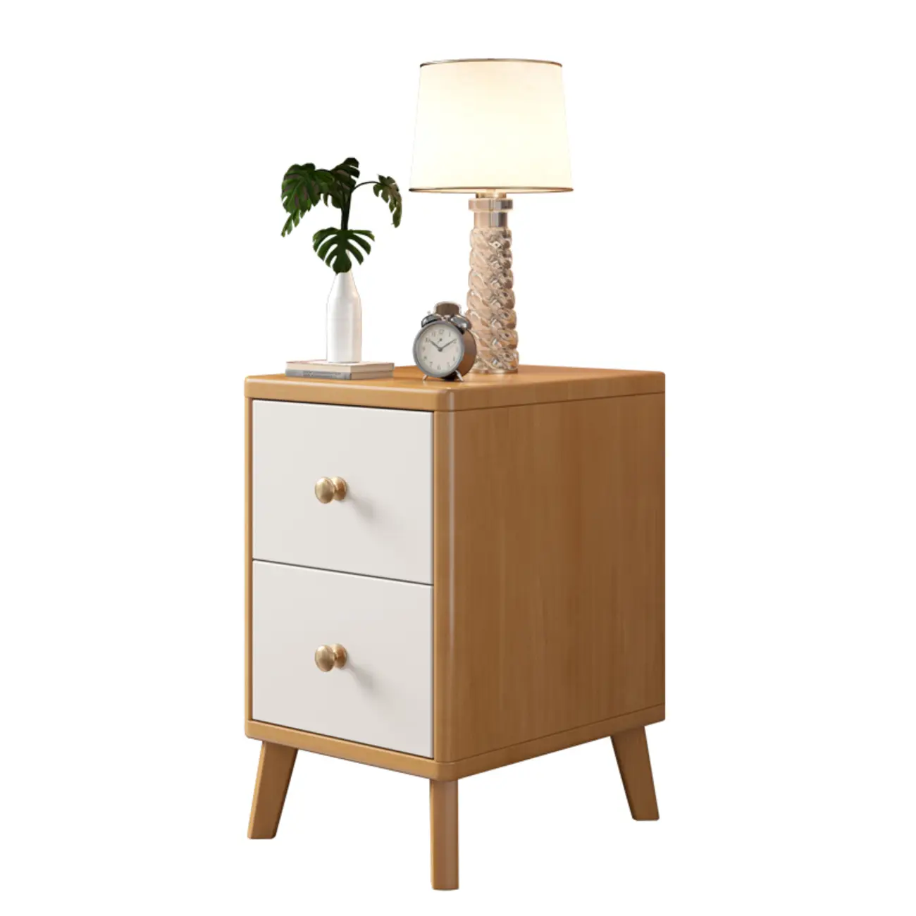 Square Solid Wood 2-Drawer Nightstand with Legs