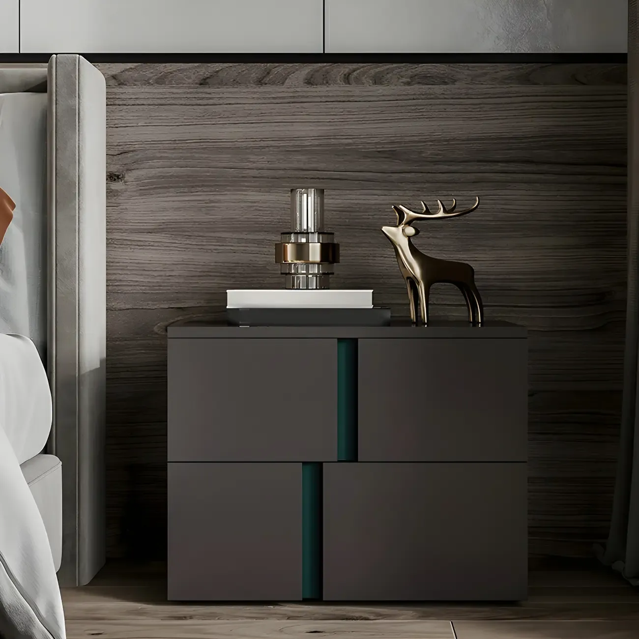 Modern Handle Free Brown Wood 2-Drawer Nightstand