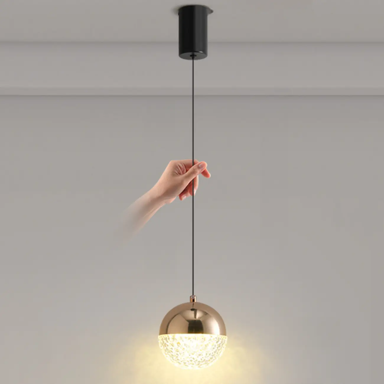 Modern Rose Gold Clear Globe Liftable Pendant Light