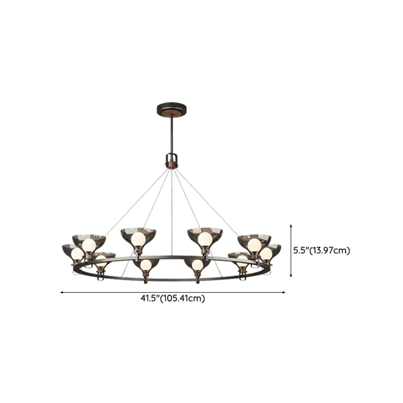 Black Industrial Metal Chandelier with Gray Glass Shade