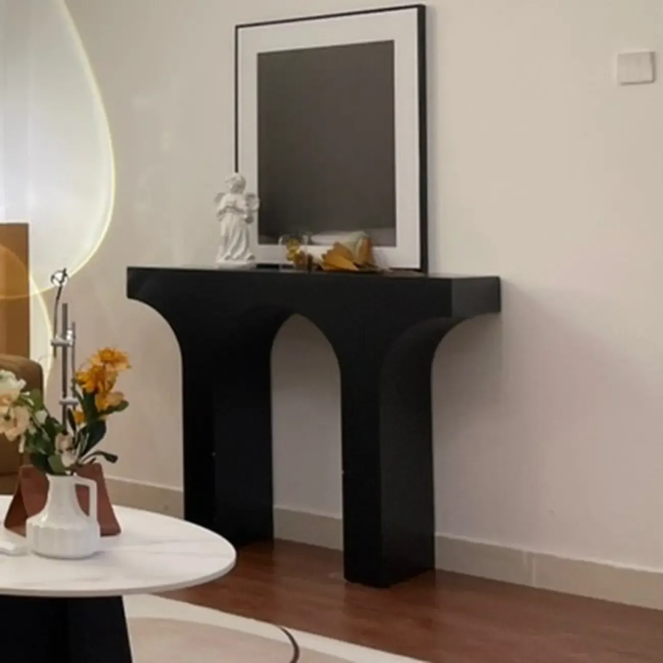 Arched Wood White Double Pedestal Console Table