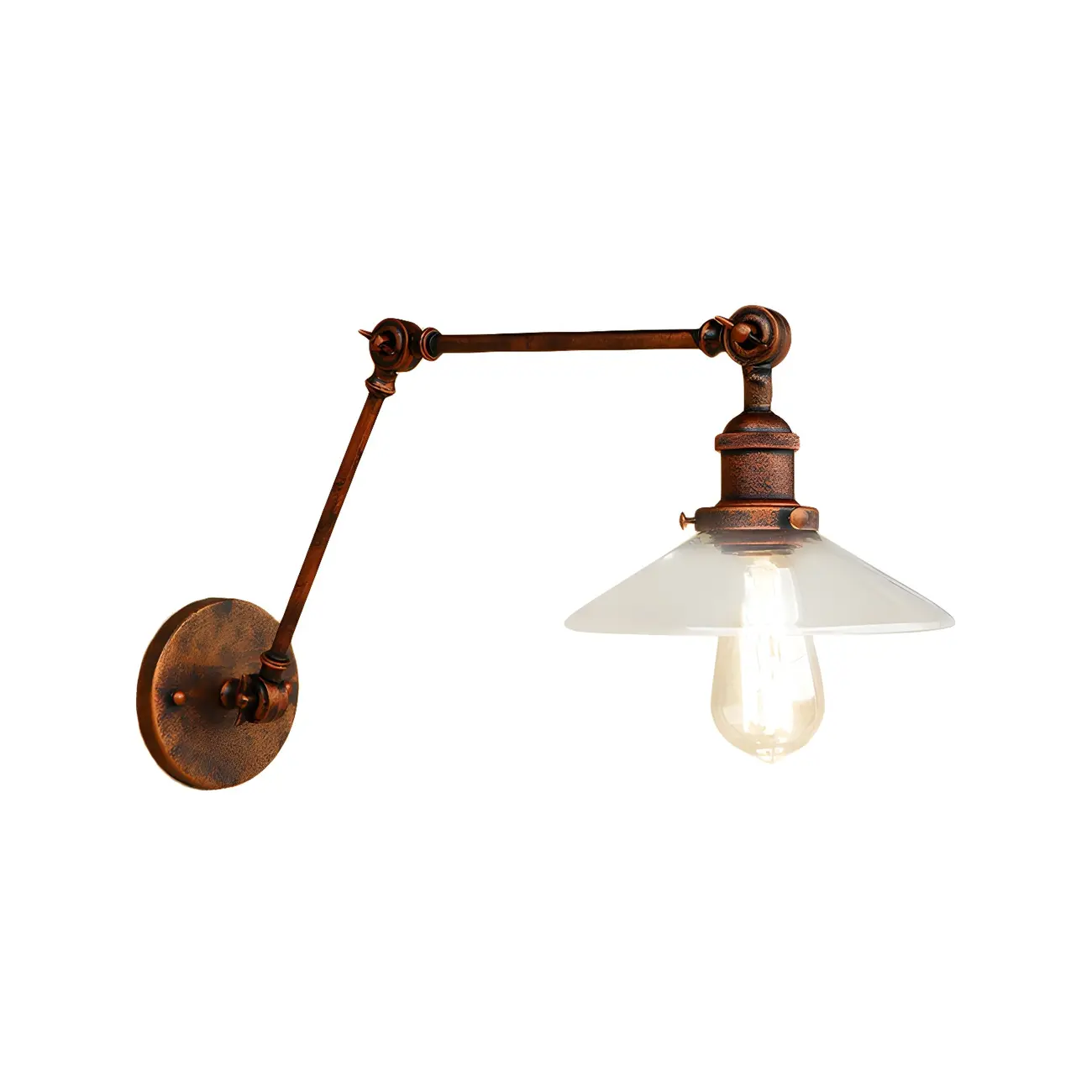 Antique Brass Glass Industrial Swing Arm Wall Light