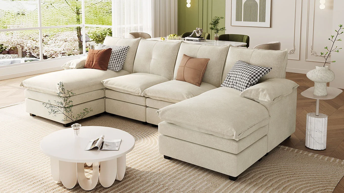 Walker Edison | Chenille Sectional Sofa with Adjustable Armrest Pillows
