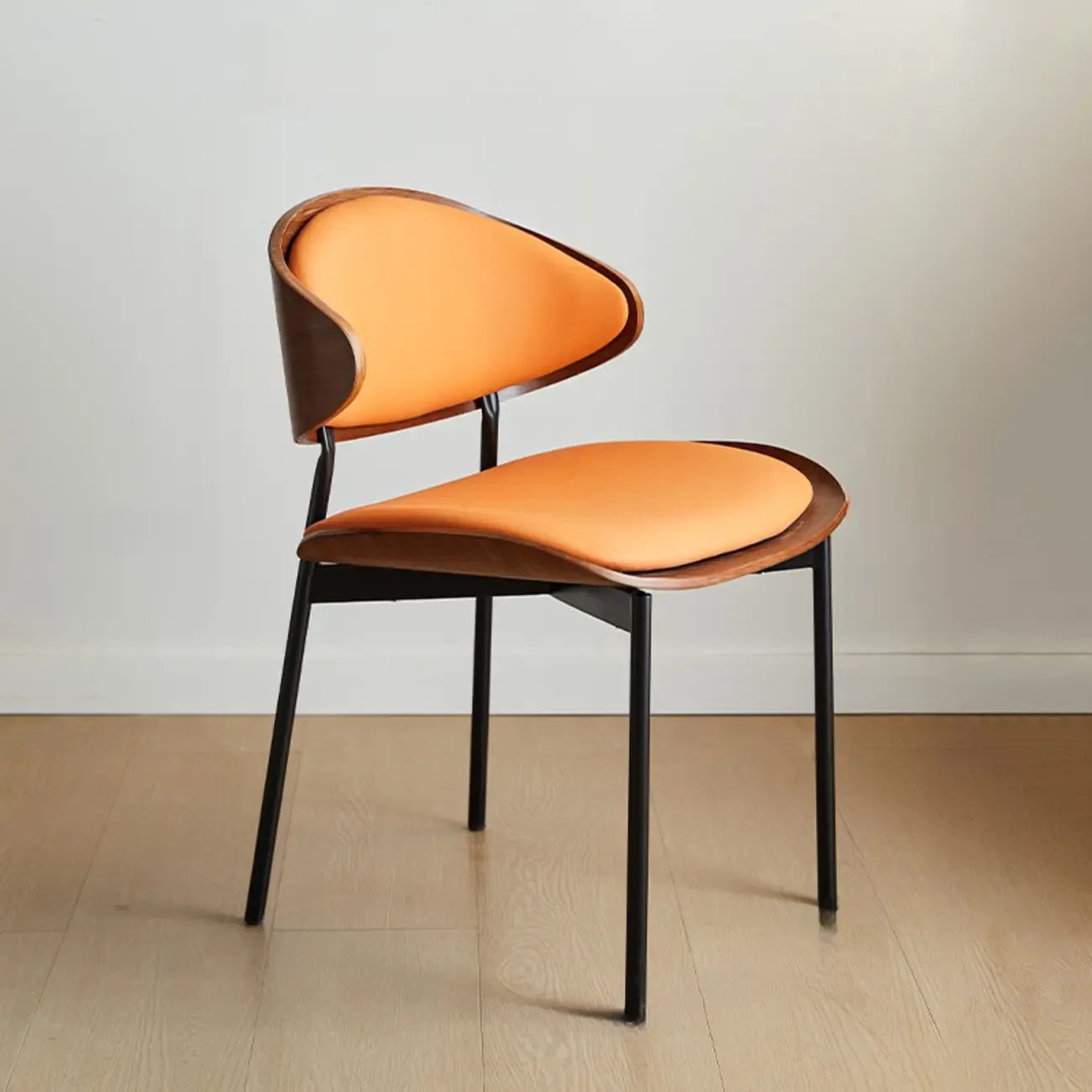 Black Leather Seat Curved Back Dining Chair