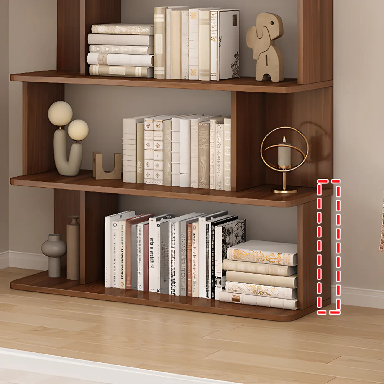 Mid-Century Vertical Walnut Wood Bookcase Open Back