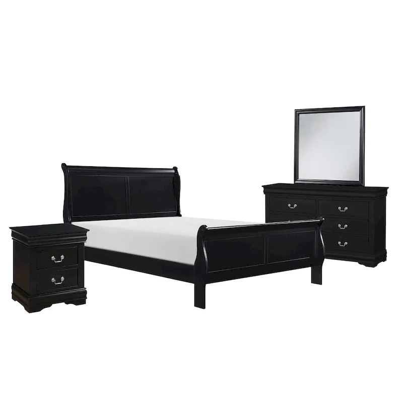 Fy Four Piece Queen Size Bedroom Set, Antique Nickel Metal Handles, Black