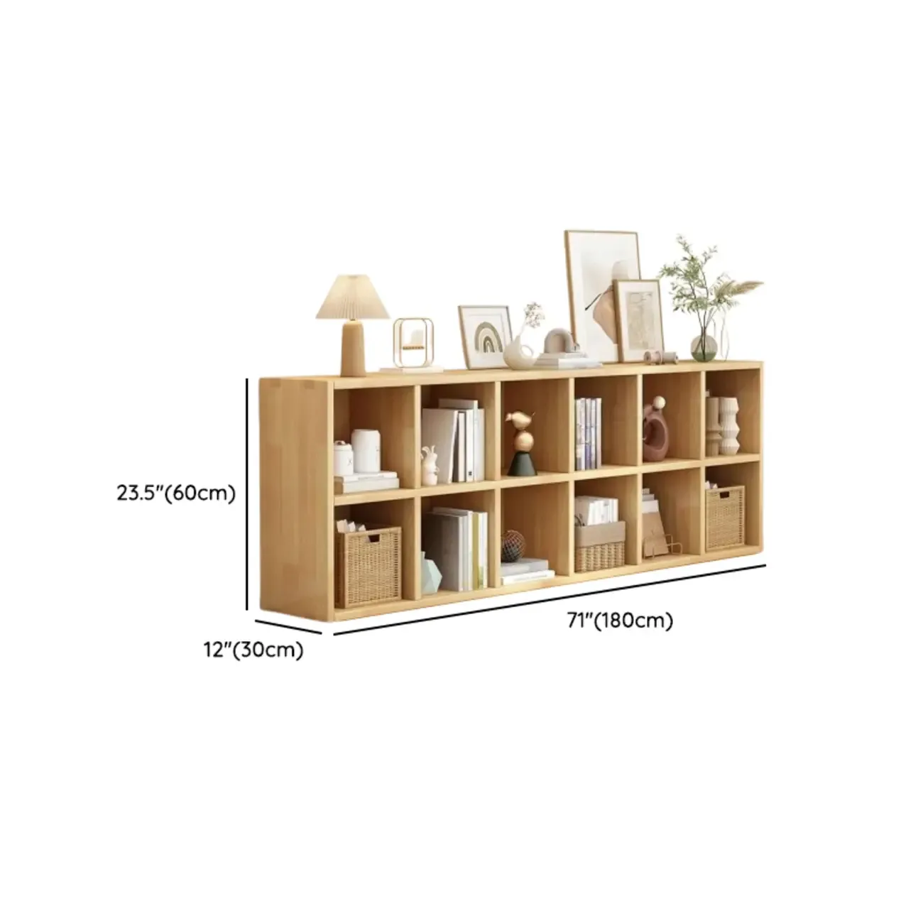 Modern Oak Bookcase Spacious Shelves Multi-Cabinets