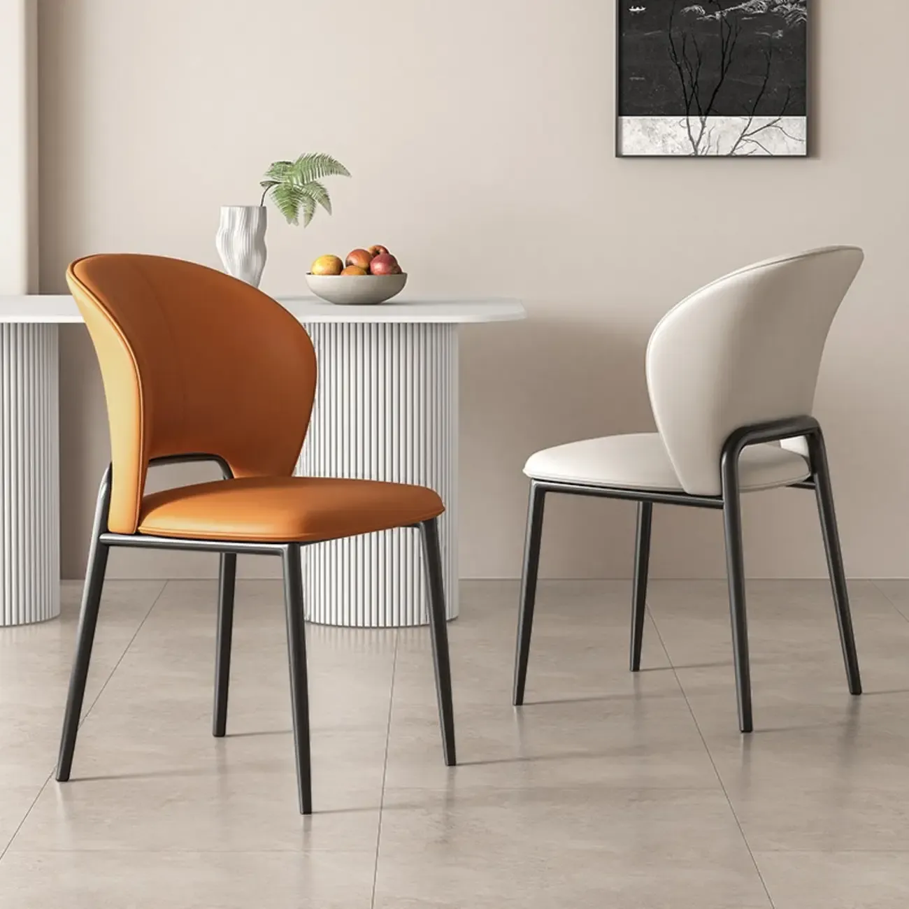 Modern Faux Leather Curved Low Back Dining Chair