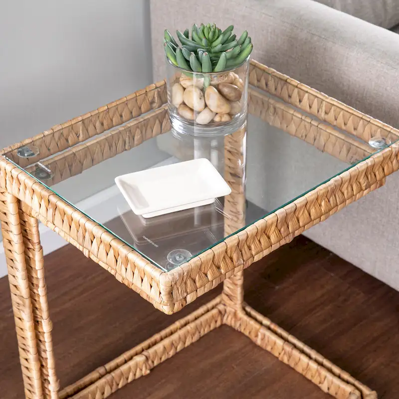 SEI Furniture Ivyside Coastal Natural Woven Fiber Glass End Nesting C Tables