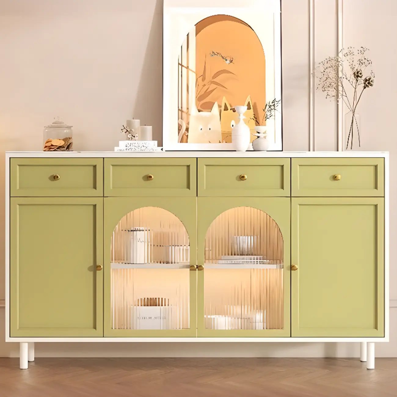 Scandinavian Wooden Kitchen Cabinet with Stone Counter Top