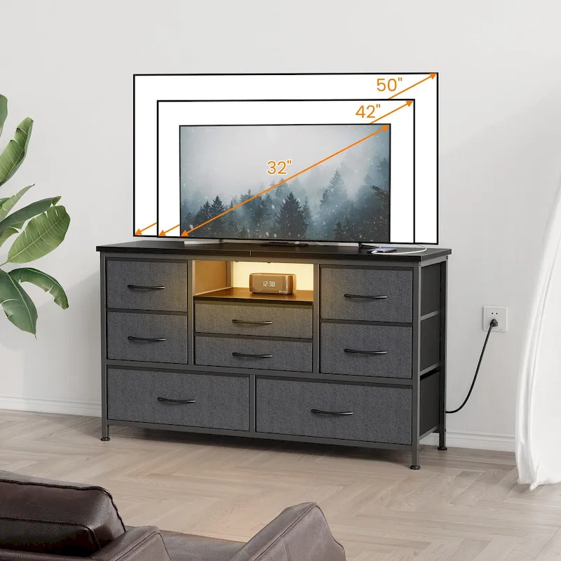 8 Dresser TV Stand with Power Outlet & LED Light