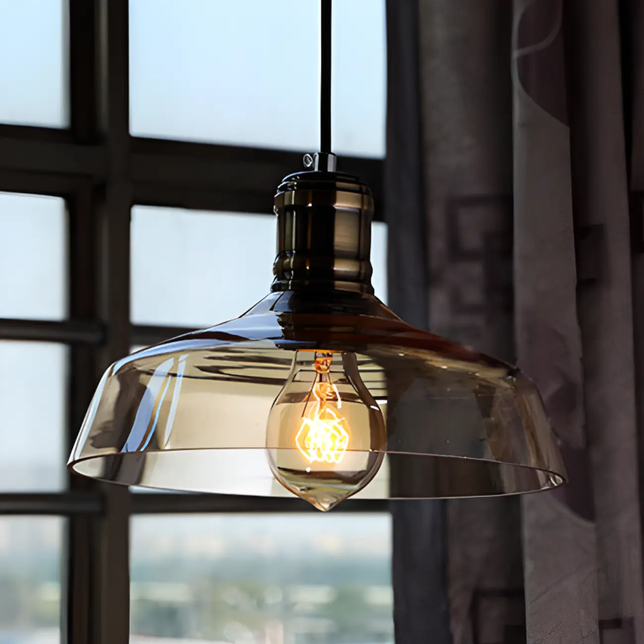 Modern Black Glass Pendant Light Adjustable Length for Kitchen