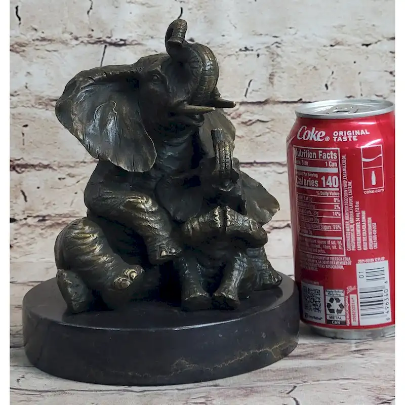 Bronze Sculpture Laughing Mother Imitative Elephant With Baby Calf Bronze Figurine Statue Decor