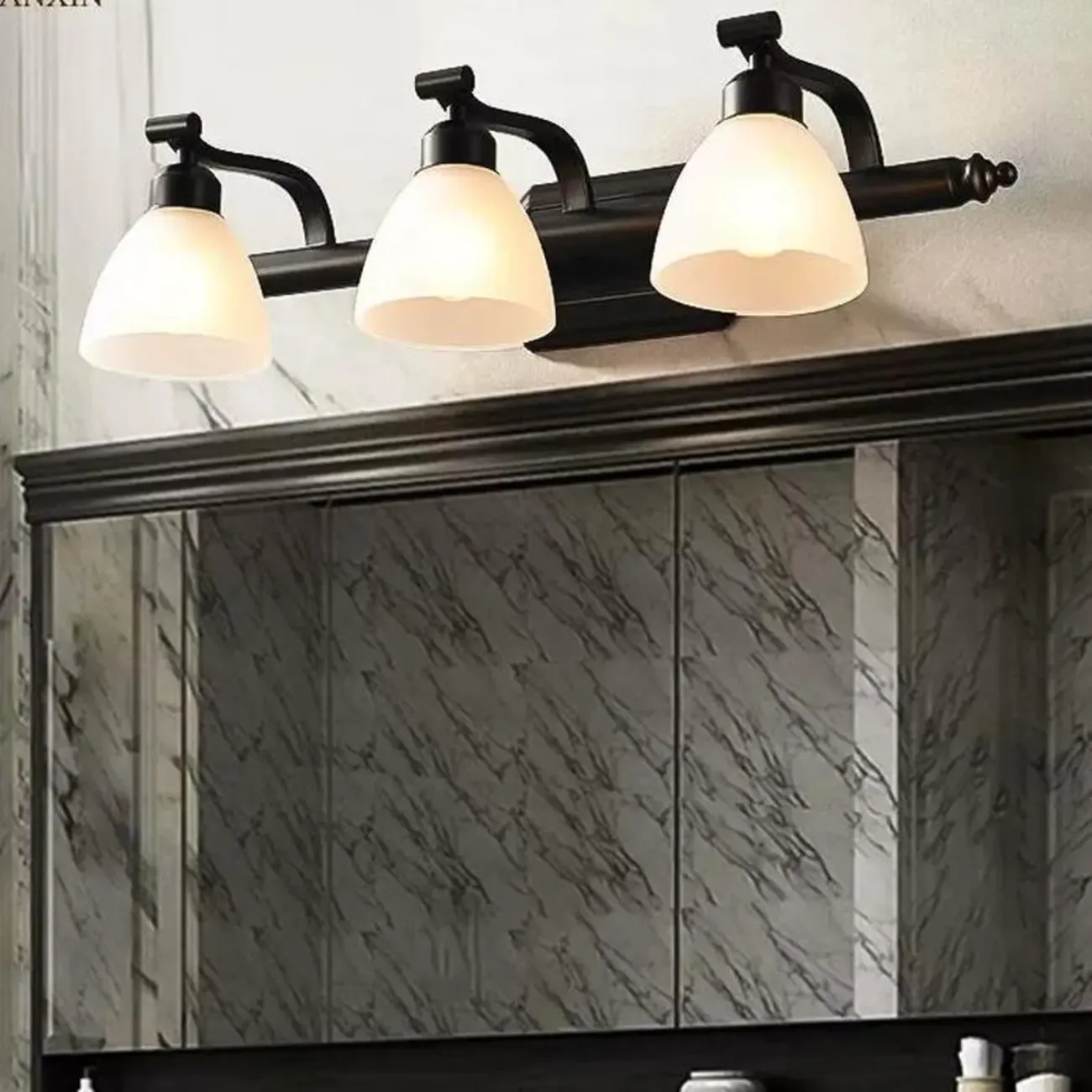 Modern Metal Bathroom Vanity Light with Frosted Glass