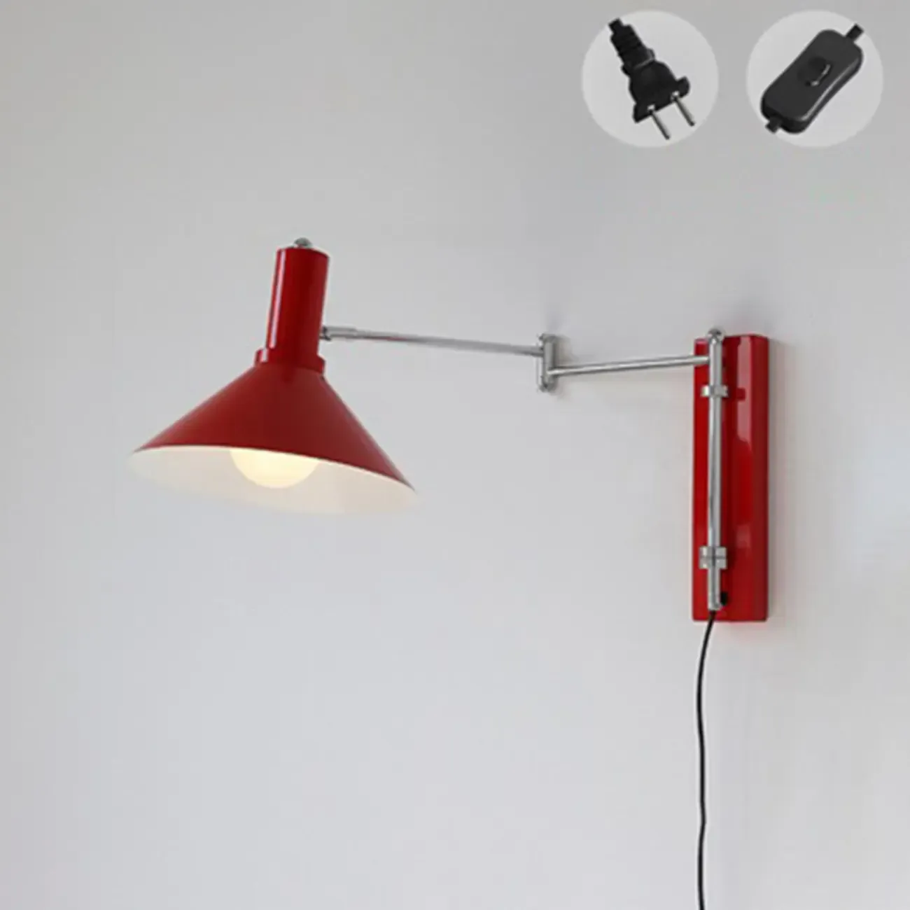 Modern Red Swing Arm Wall Mounted Light Fixture Iron Shade