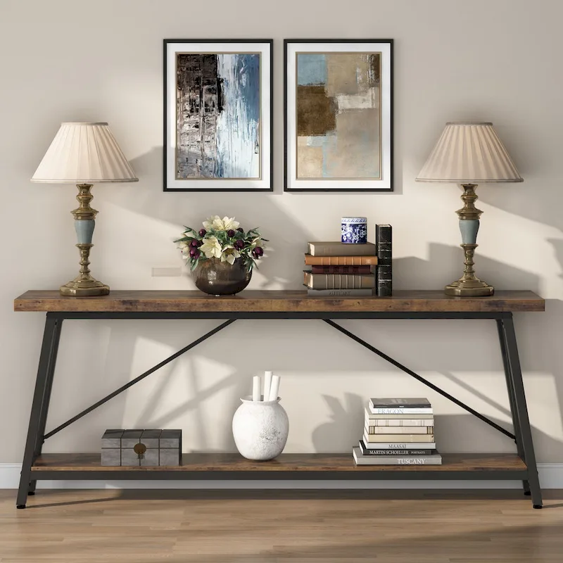 70.9 Inch Extra Long Sofa Table, Industrial Entry Console Table