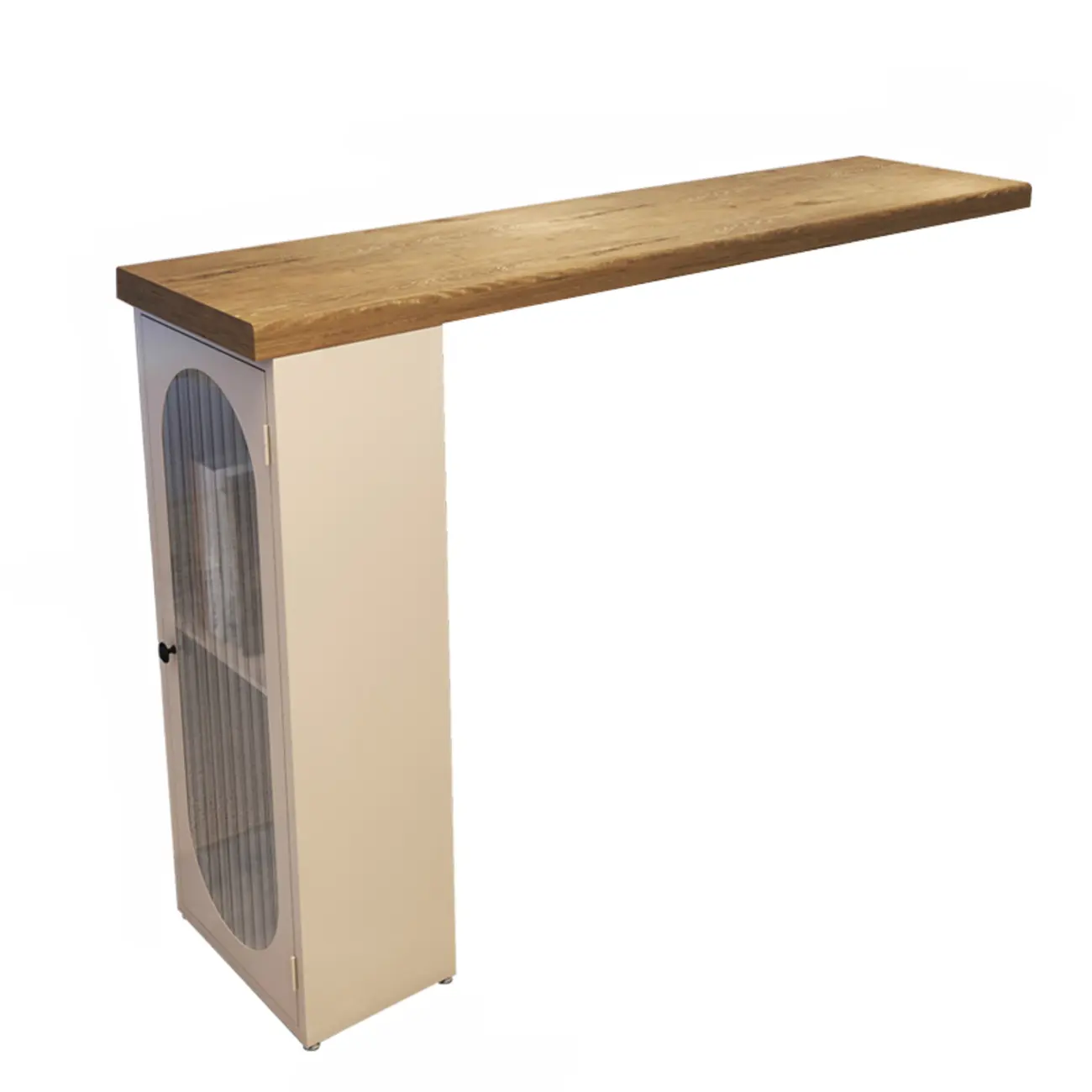 Modern Natural Wood Bar Table Metal Base with Side Cabinet