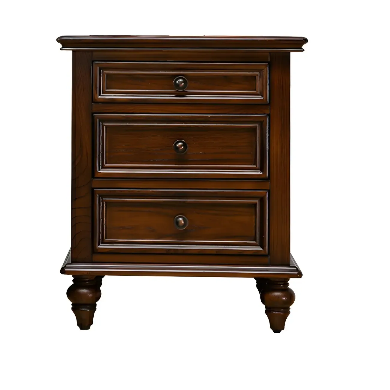Compact Dark Walnut 3-Drawer Wood Nightstand