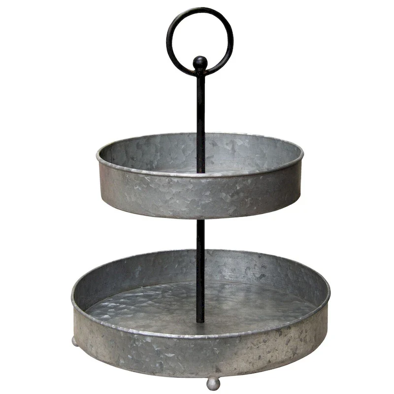 Galvanized Metal Two-Tiered Tray