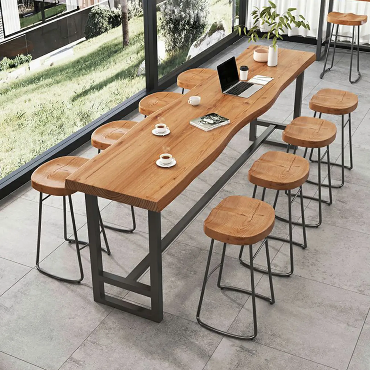 Nordic Brown Wood Rectangular Large Bar Height Table