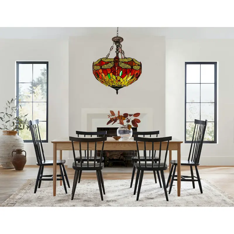 Tiffany-Style Dragonfly Design 3-light Dark Bronze Hanging Pendant