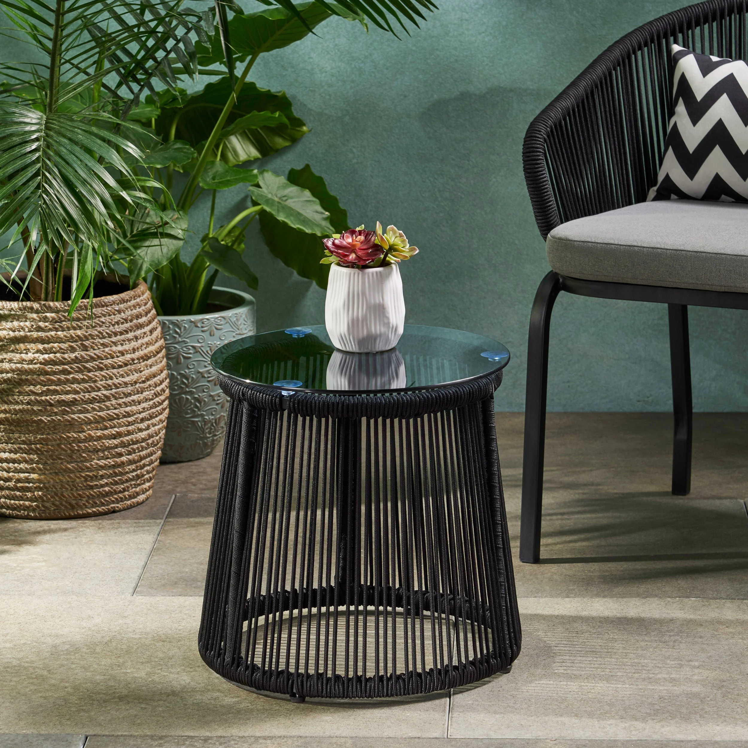 Walker Edison | Rope Weaving Design Outdoor Side Table