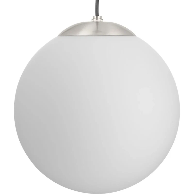 Atwell Collection Brushed Nickel and Opal Glass Globe Large Hanging Pendant Light - 12 in x 12 in x 12.5 in
