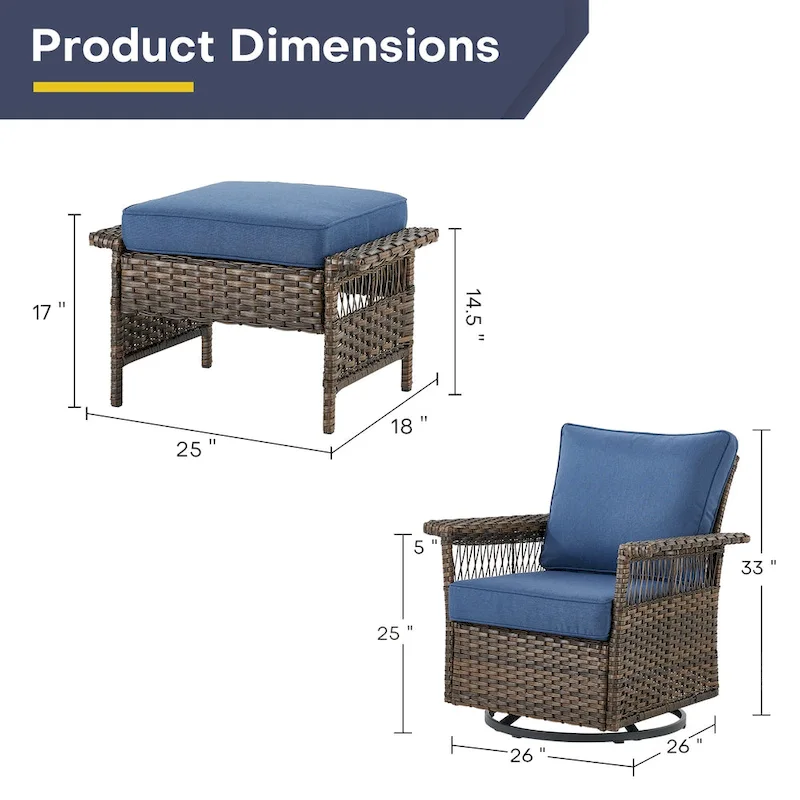 Gymojoy Patio Swivel Rocking Lounge Chair with Ottoman - Brown