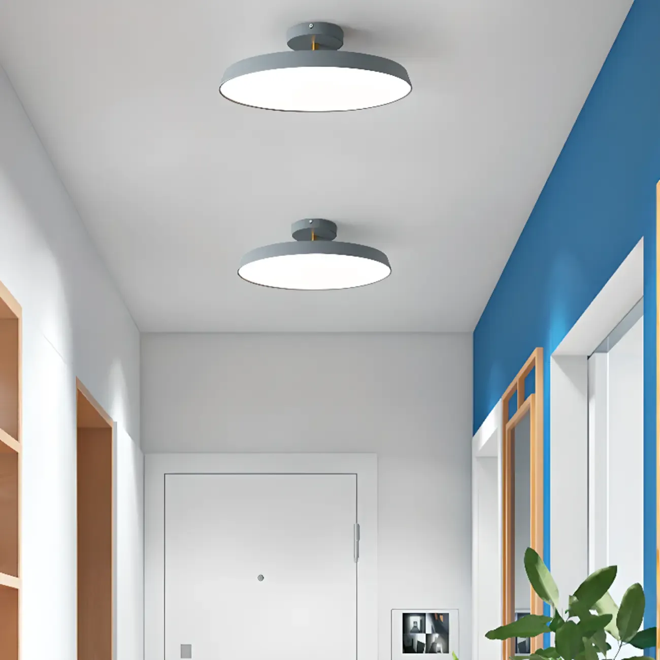 Modern Grey Round Dimmable Semi Flush LED Ceiling Light