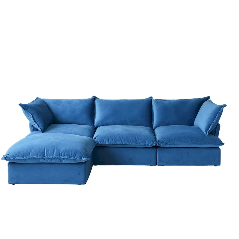 Cloud Sectional Sofa Down Feather Modular Couch L-shaped Velvet Wide Deep Seat Convertible Sofa.