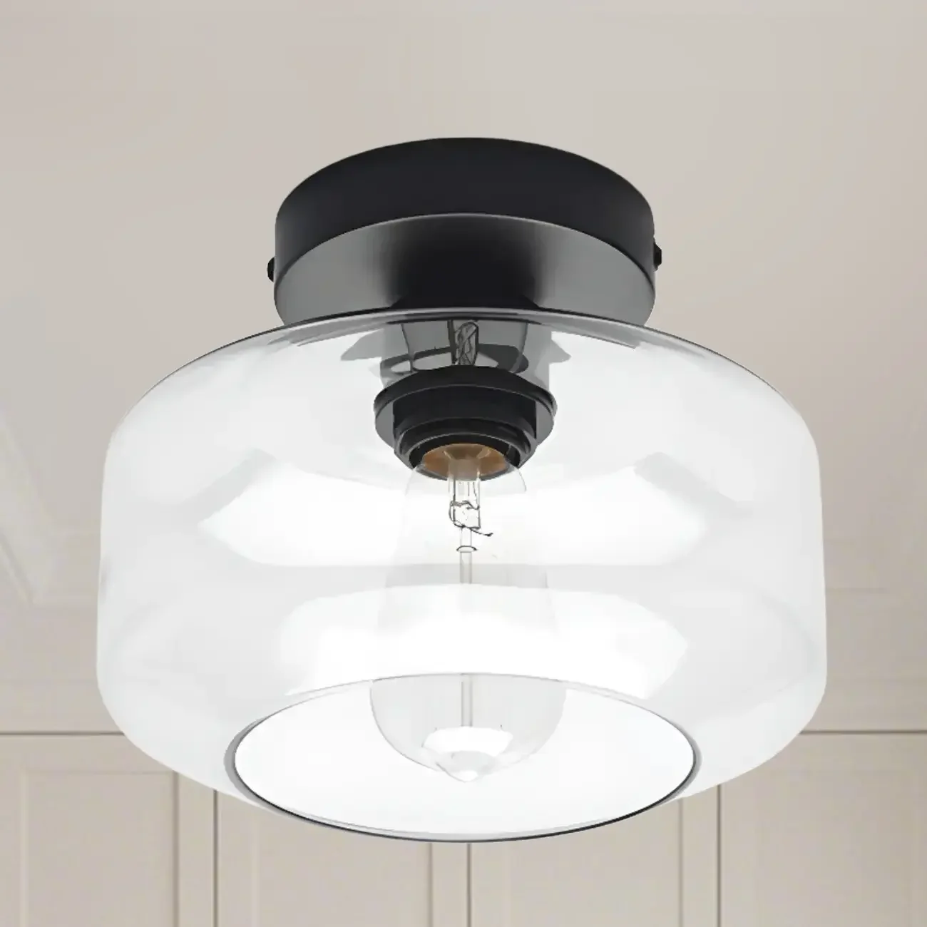 Hallway Industrial Clear Glass Semi Flush Ceiling Light