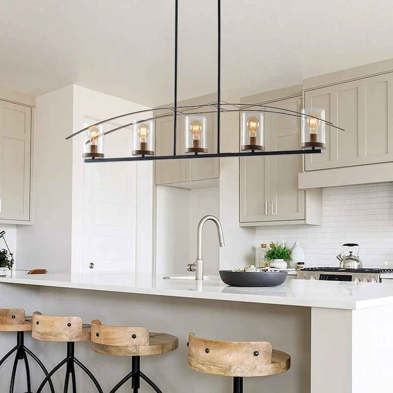 5-Lights Arch Dimmable Glass Adjustable Chandelier Kitchen Island Lights - 52.7 D6.7 W80.6 H (Adjustable)