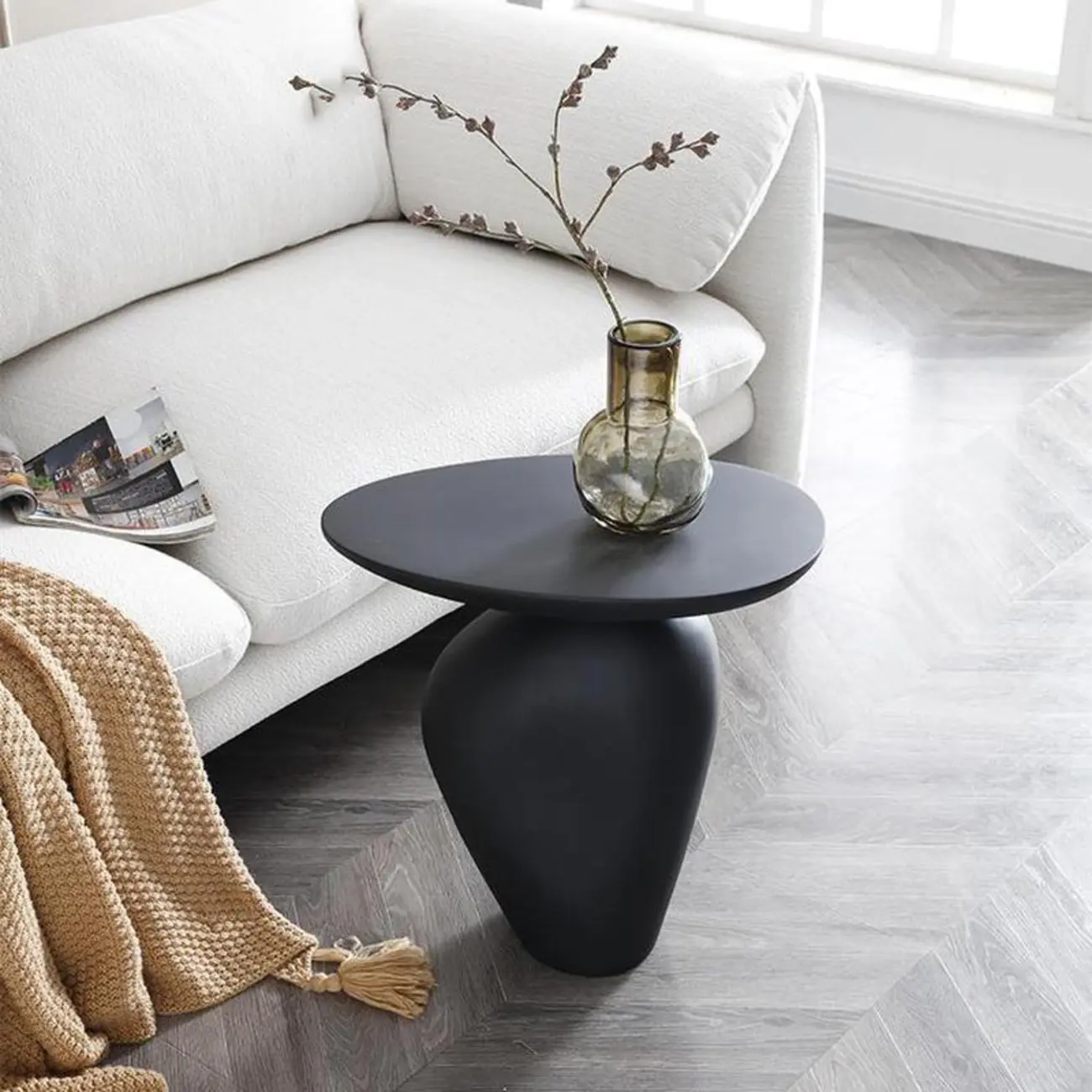 Modern Black End Side Table with Steel Base