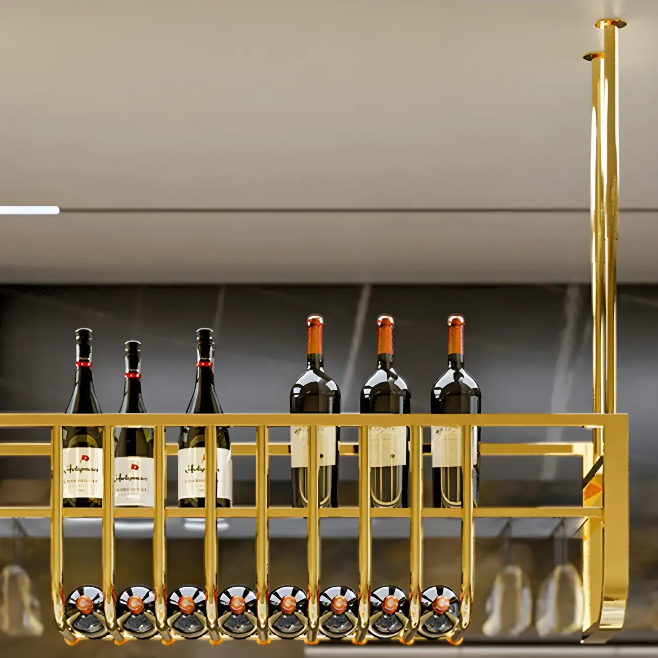 Wall-Mounted Metal Wine Rack Glam Gold Stylish