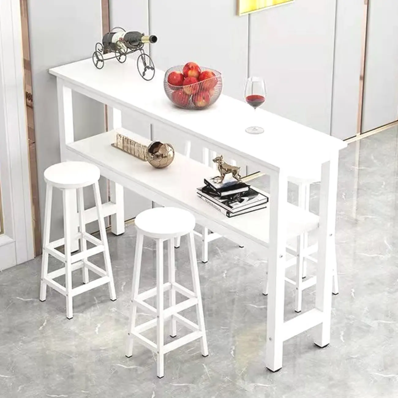 Modern Steel Wood Bar Tables with Shelf