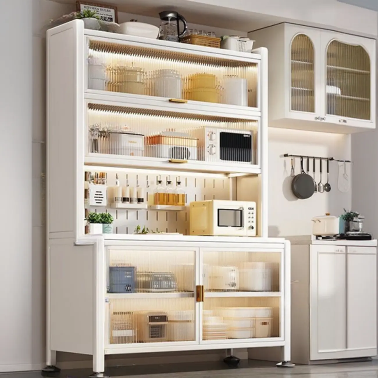 Modern Metal Buffet with Stone Countertop Narrow Design