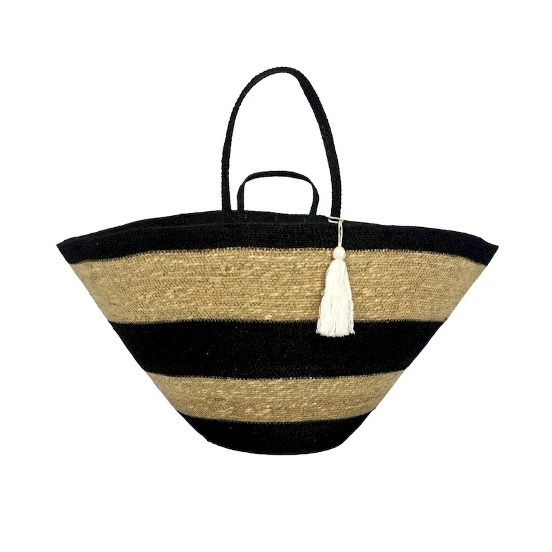 Seagrass Bag H 12.50  x Dia 23  Black & Natural -ST - BLACK, NATURAL & WHI - BLACK, NATURAL & WHI