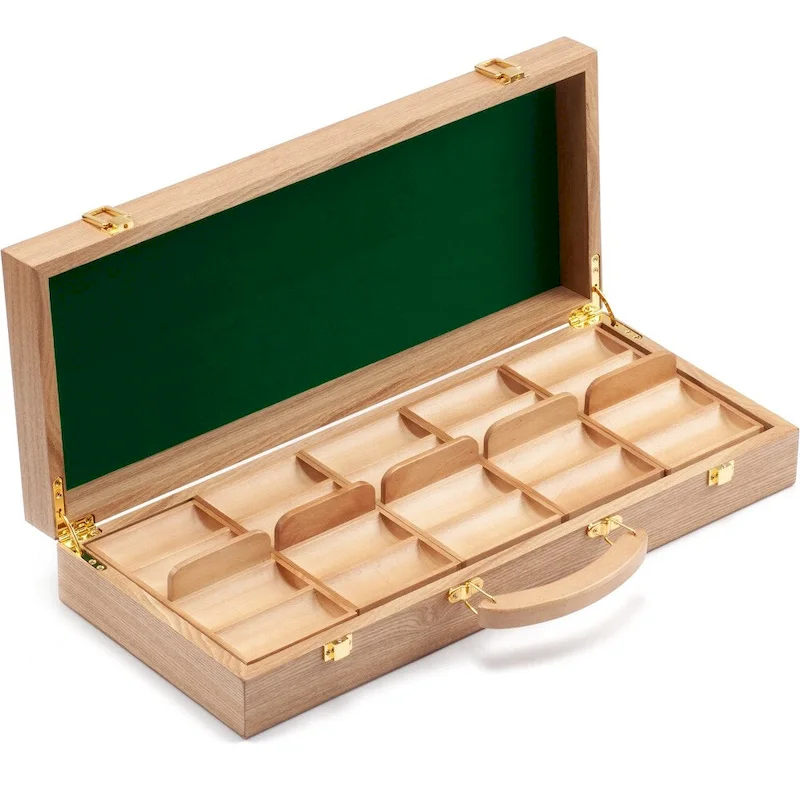 GSE 500pcs Casino Deluxe Wooden Poker Chip Case with 5 Wooden Chip Trays