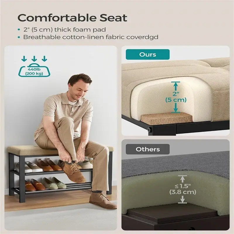 Entryway Bench with Cushion - 12.2D x 31.9W x 19.3H