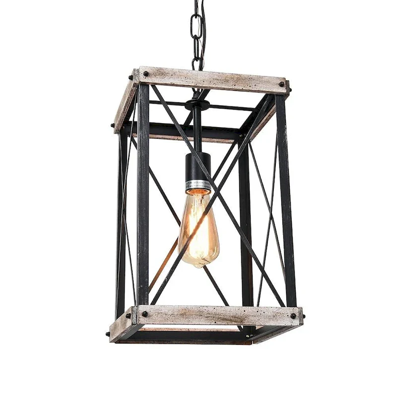 Farmhouse 1-light Distressed Wood Square Lantern Pendant
