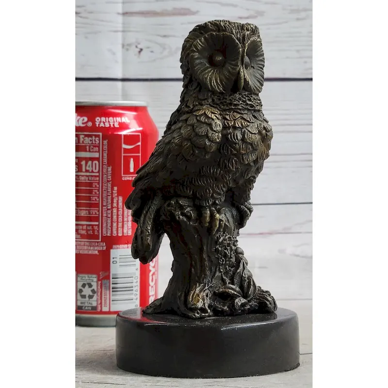 Miniature Bronze Owl Bird Statuette Sculpture Figure Bookend 6 Inches X 3 Inches