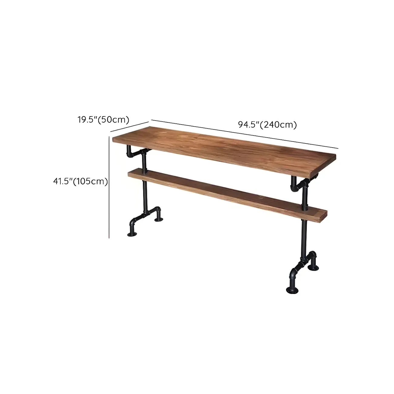 Rectangular Brown Pine Wood Bar Table with Footrest