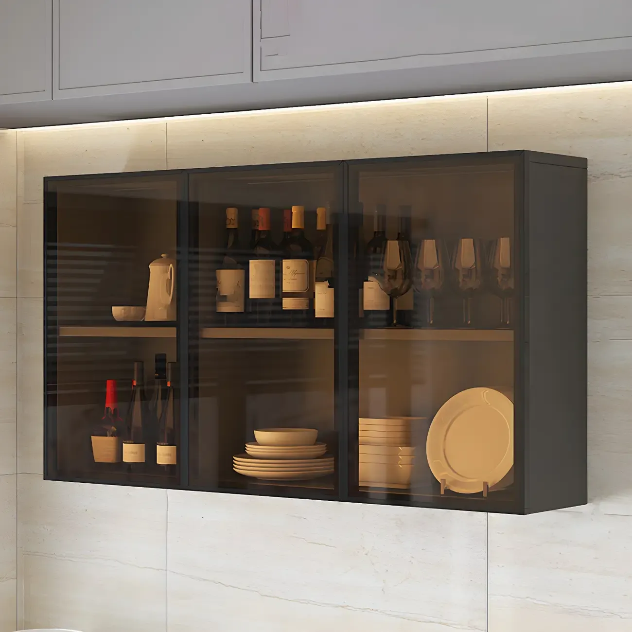 Kitchen Grey Wooden Wall-Mounted China Cabinet